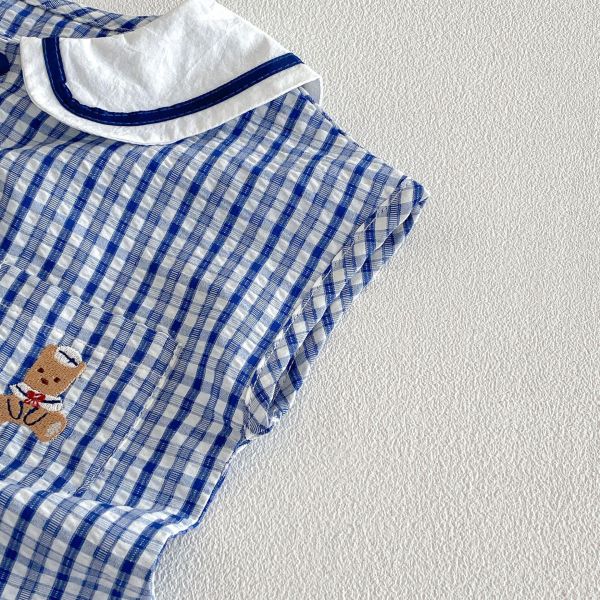 學院海軍風格紋小熊連身裝 