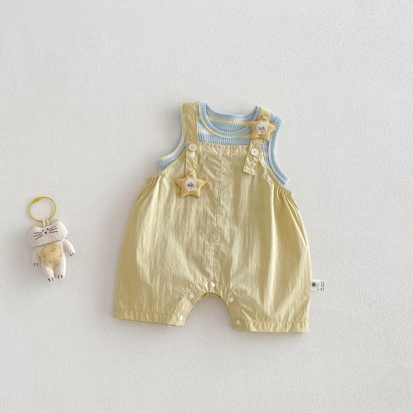 彈力條紋背心+星星娃娃吊帶褲 