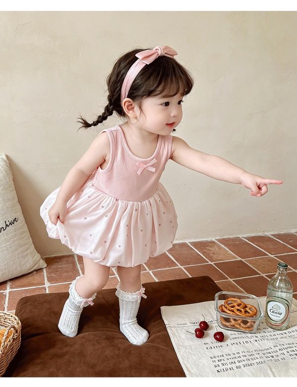 甜美蝴蝶結後露背點點包屁裙 