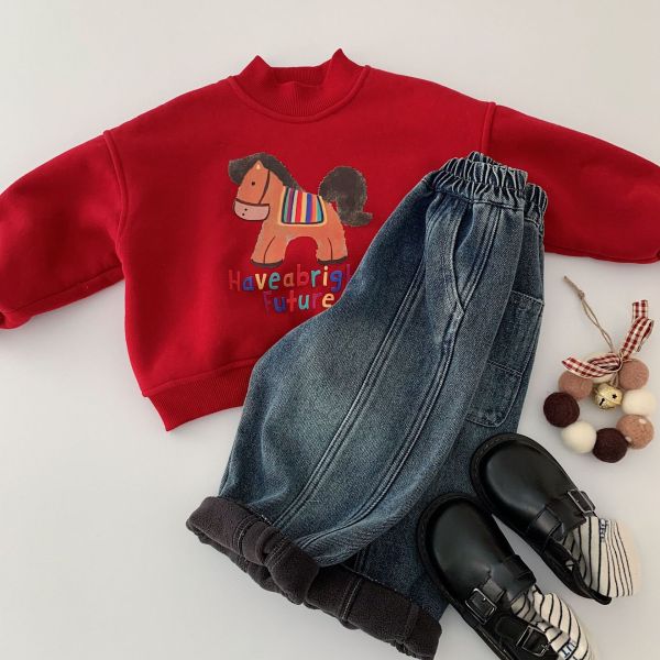 『現貨100cm』小馬新年印花加絨上衣 