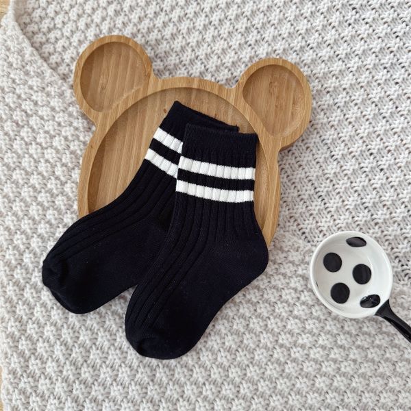 雙槓運動風休閒條紋中筒襪(一套五入) 