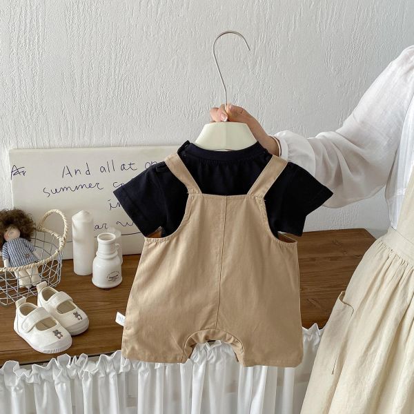 素上衣+工裝吊帶褲套裝 