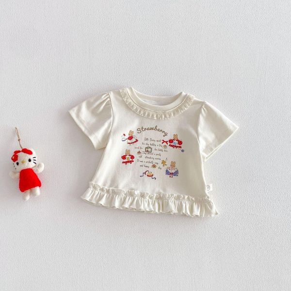 可愛印花蕾絲領口花邊上衣 