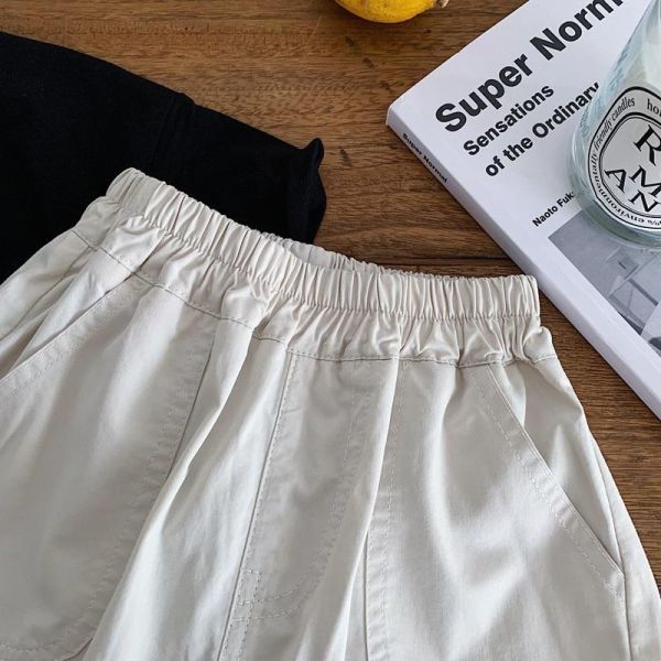 反摺紋紋/條紋素色短褲 