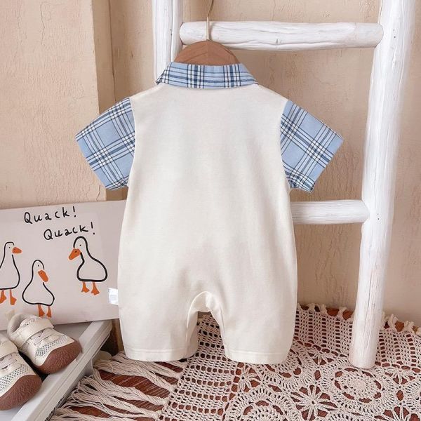 學院風狗狗刺繡假兩件領結連身裝 