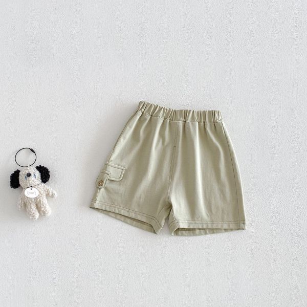 素色夏日假口袋五分短褲 