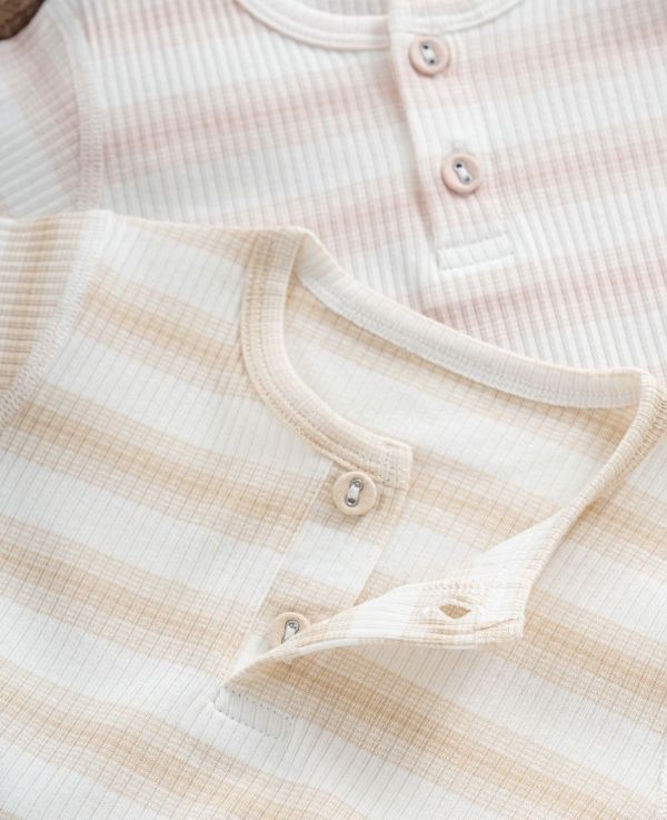 新生兒螺紋條紋開釦四季包屁衣 