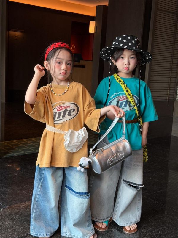 個性字母印花刷舊T恤上衣 