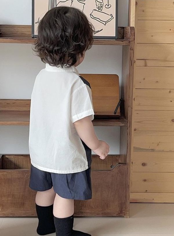 學院風假兩件上衣襯衫+短褲套裝 