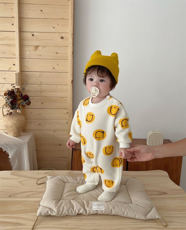 『現貨80cm』滿版可愛笑臉加厚連身裝 