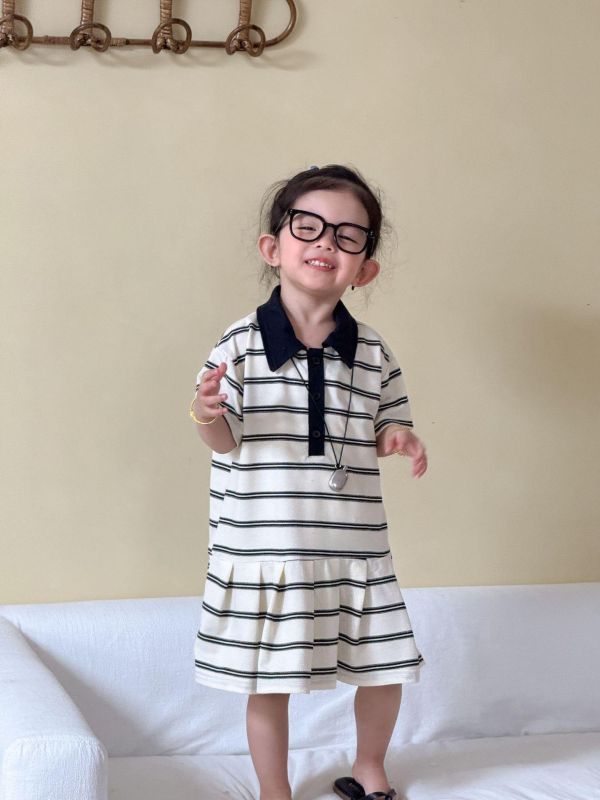 男女童經典條紋翻領套裝/洋裝 