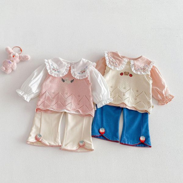 早春兔子/小熊刺繡花邊背心 