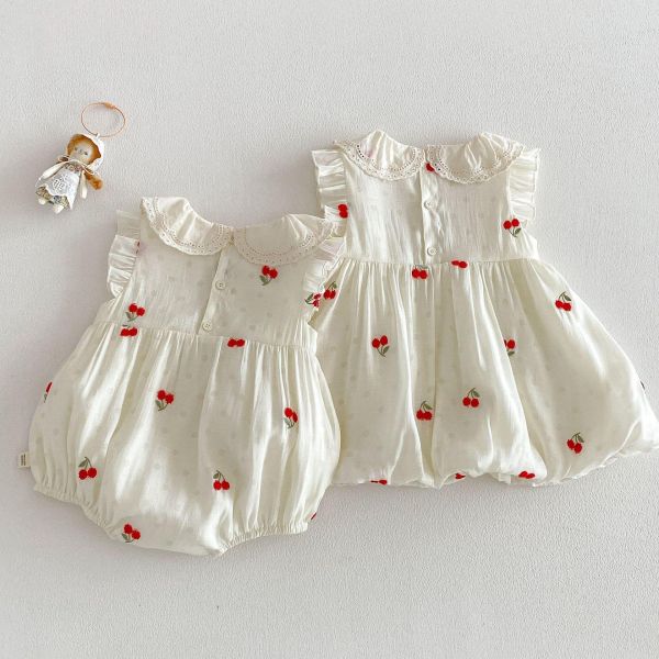 姊妹款櫻桃娃娃領洋裝/包屁衣 