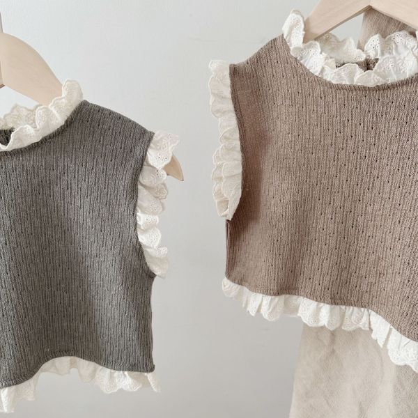 鏤空針織蕾絲拼接背心 