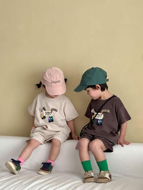 小馬刺繡素色兩件式套裝 