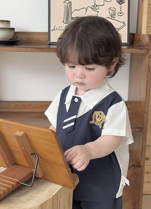 學院風假兩件上衣襯衫+短褲套裝 