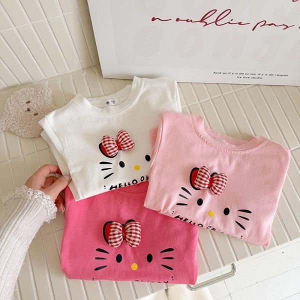 立體蝴蝶結貓咪印花上衣 