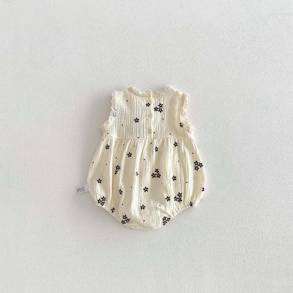 抓皺棉立體小花後開釦包屁衣 