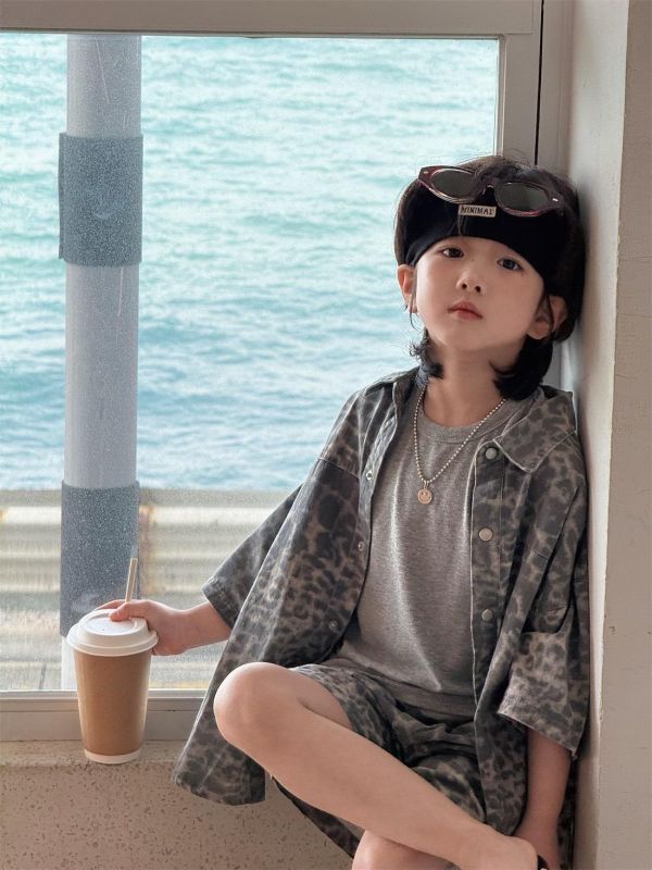 豹紋牛仔休閒兩件式套裝(2色) 