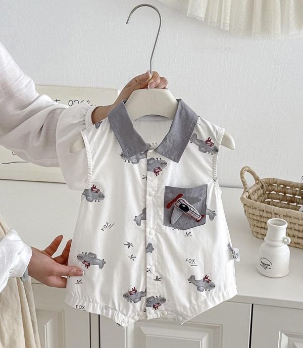 帥氣飛機翻領開釦連身裝 