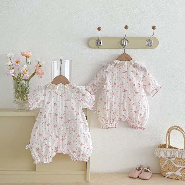 可愛甜美小花開釦短袖/長袖連身裝 