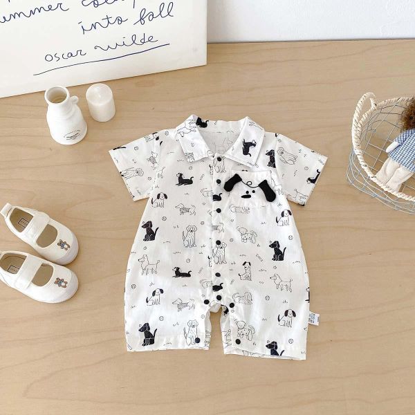 滿版狗狗印花polo領連身裝 