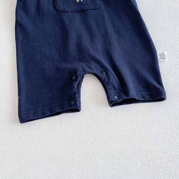 假兩件蝴蝶結翻領背帶連身裝 