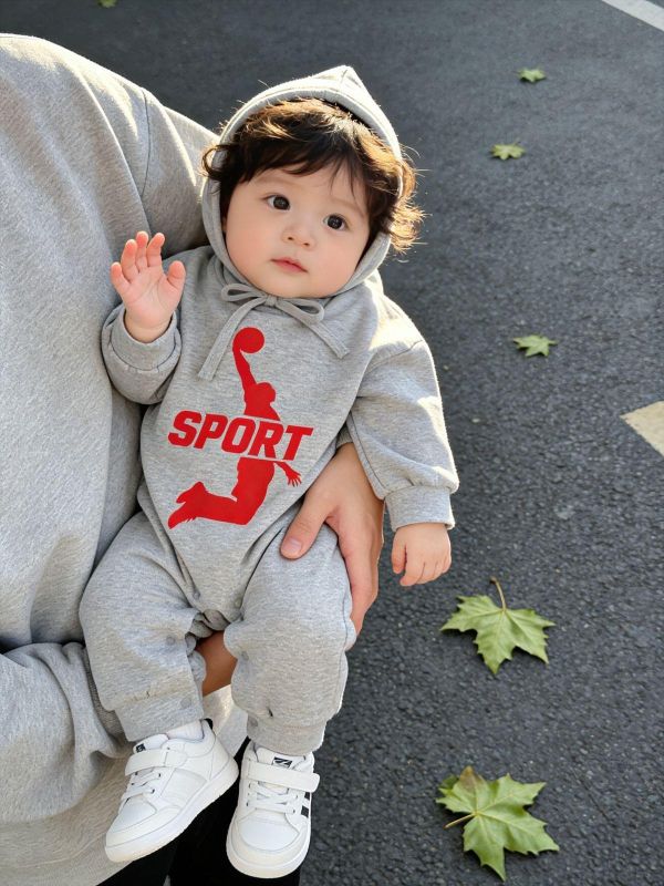 運動風籃球印花連身裝+帽 