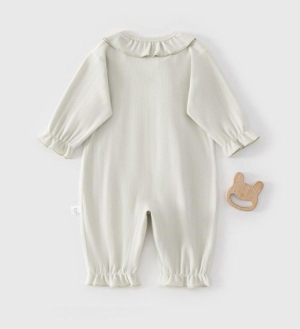 新生兒素色螺紋木耳領/蕾絲領連身裝(3色) 