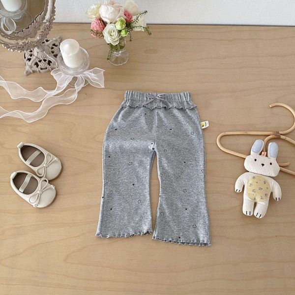 可愛笑臉木耳花邊彈力長褲 