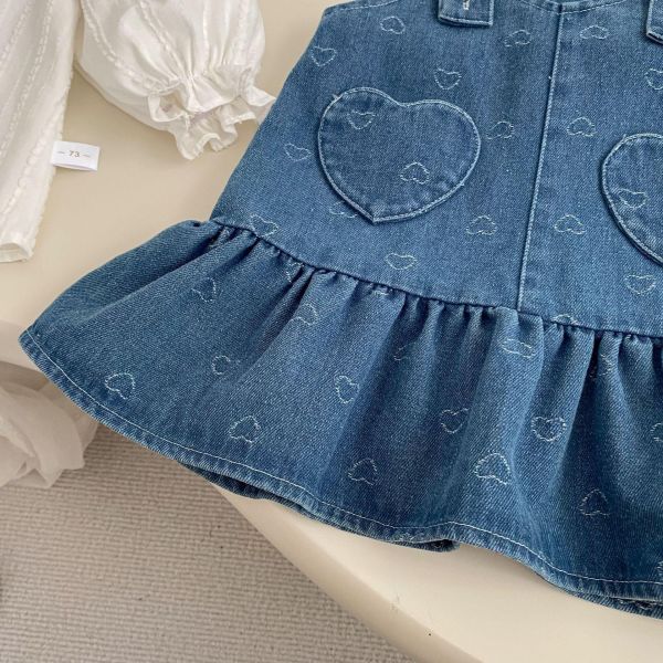 小立領襯衫衣+愛心牛仔吊帶裙 