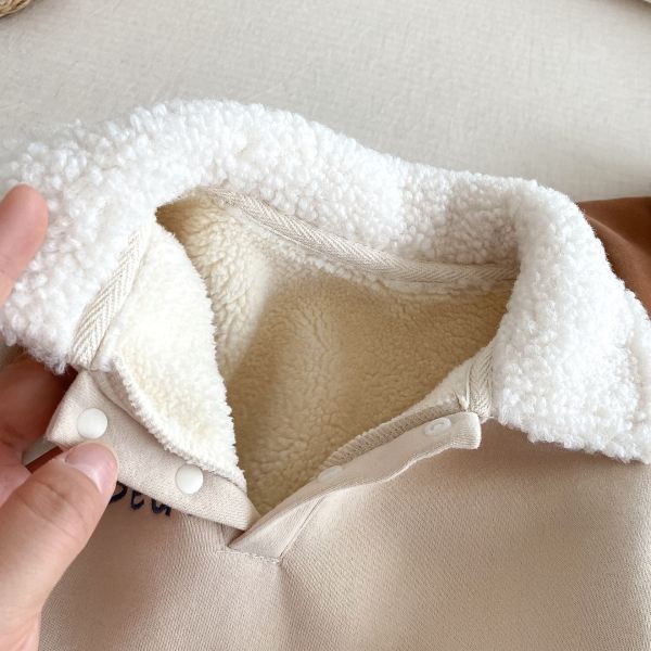 美式運動風小熊刺繡毛絨連身裝 