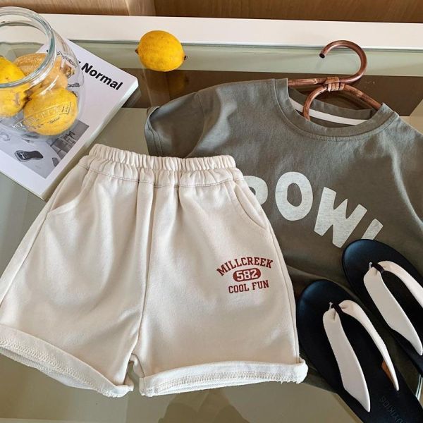 運動風字母狗狗印花五分棉短褲 