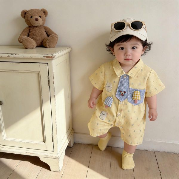 可愛冰棒領帶小熊開釦連身裝 