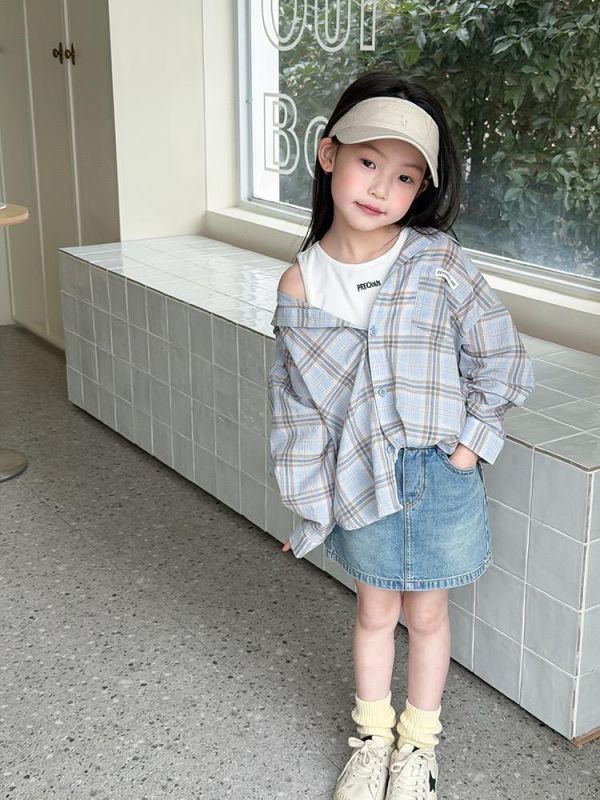 親子-經典格紋後字母連帽薄上衣 