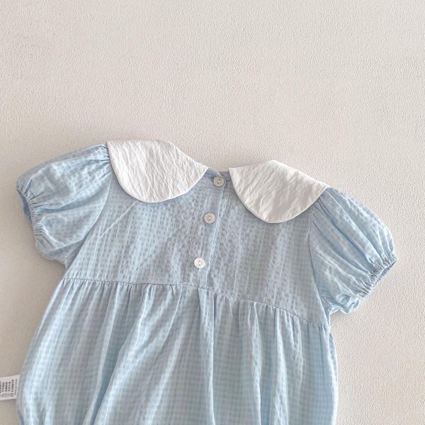 娃娃領開釦方領蝴蝶結包屁衣 