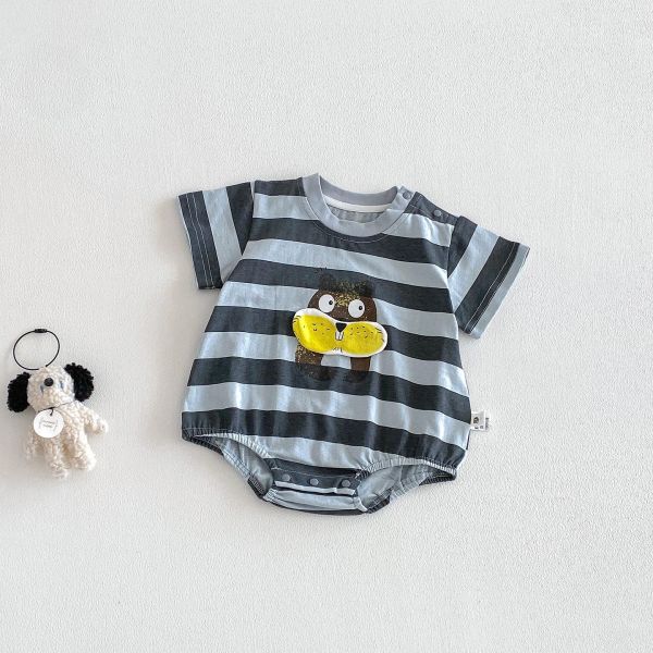 可愛松鼠印花條紋包屁衣 