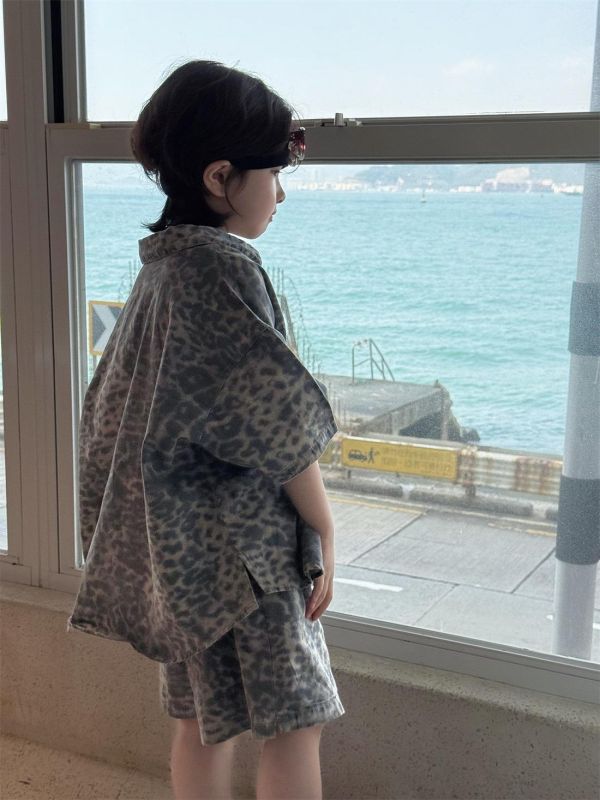 豹紋牛仔休閒兩件式套裝(2色) 