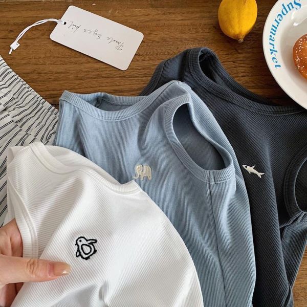 素色簡約動物刺繡百搭背心 