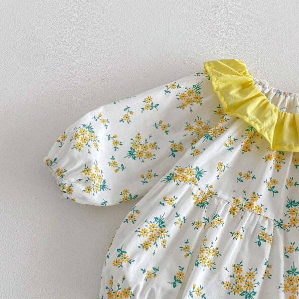 春夏亮眼黃田園碎花包屁衣+帽 