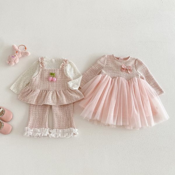 小香風網紗連身裙/打底衣/櫻桃背心套裝 