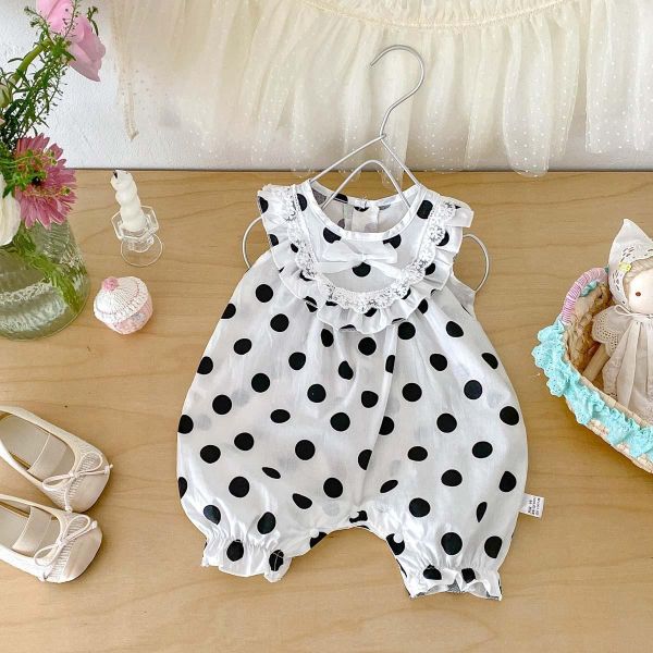 後開釦點點花領連身裝 