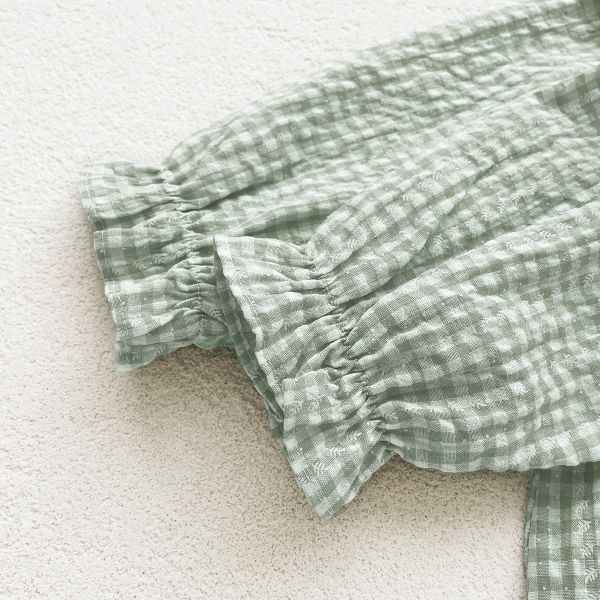 娃娃領格子透氣棉包屁衣 