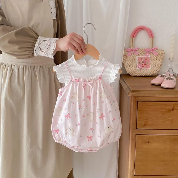 兩件式-木耳背心上衣+蝴蝶結吊帶包屁衣 