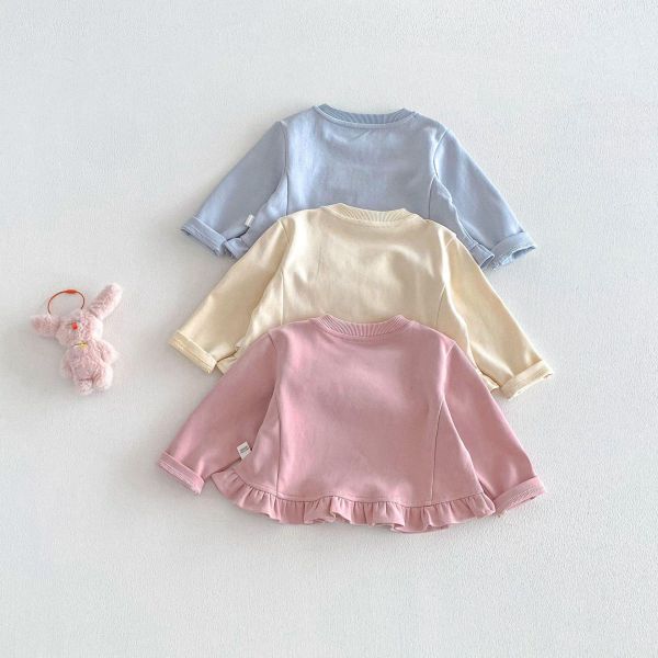 荷葉邊狗狗刺繡素色上衣 