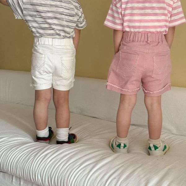 素色卷邊不修邊休閒短褲 
