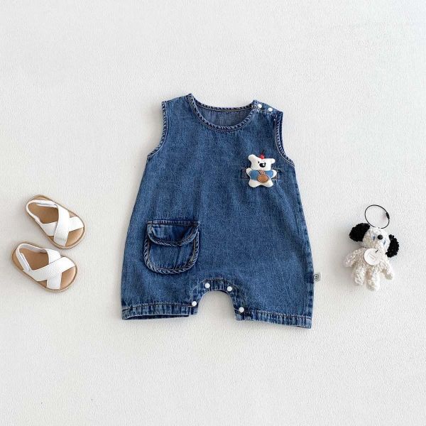 小熊布偶單口袋牛仔連身裝 