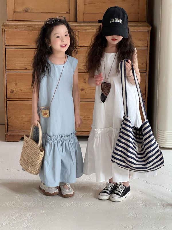 素色下擺抓皺拼接連身洋裝 