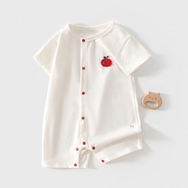 新生兒夏季素色蘋果紅釦連身裝(3色) 