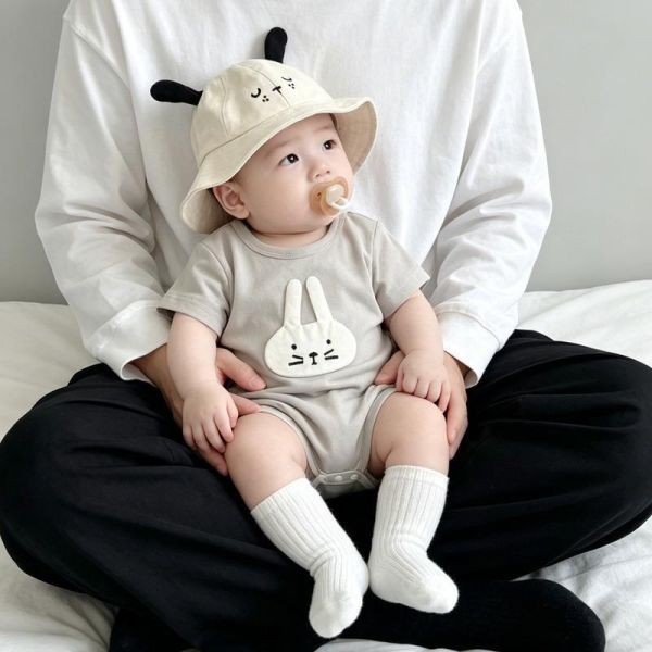 兔子貼布素色包屁衣 